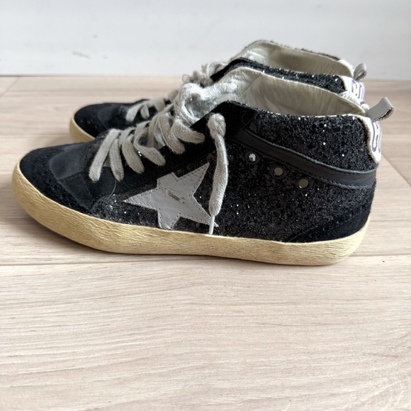 Authentic Golden Goose Mid Stars with Black Glitter Accents Size 37 - Picture 2 of 12